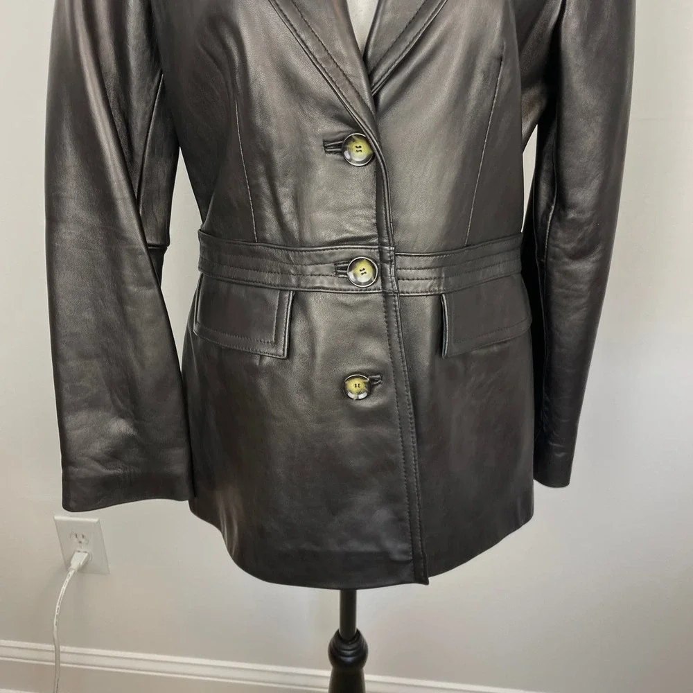 Neiman Marcus Lamb Leather Blazer Jacket In Black Size Large